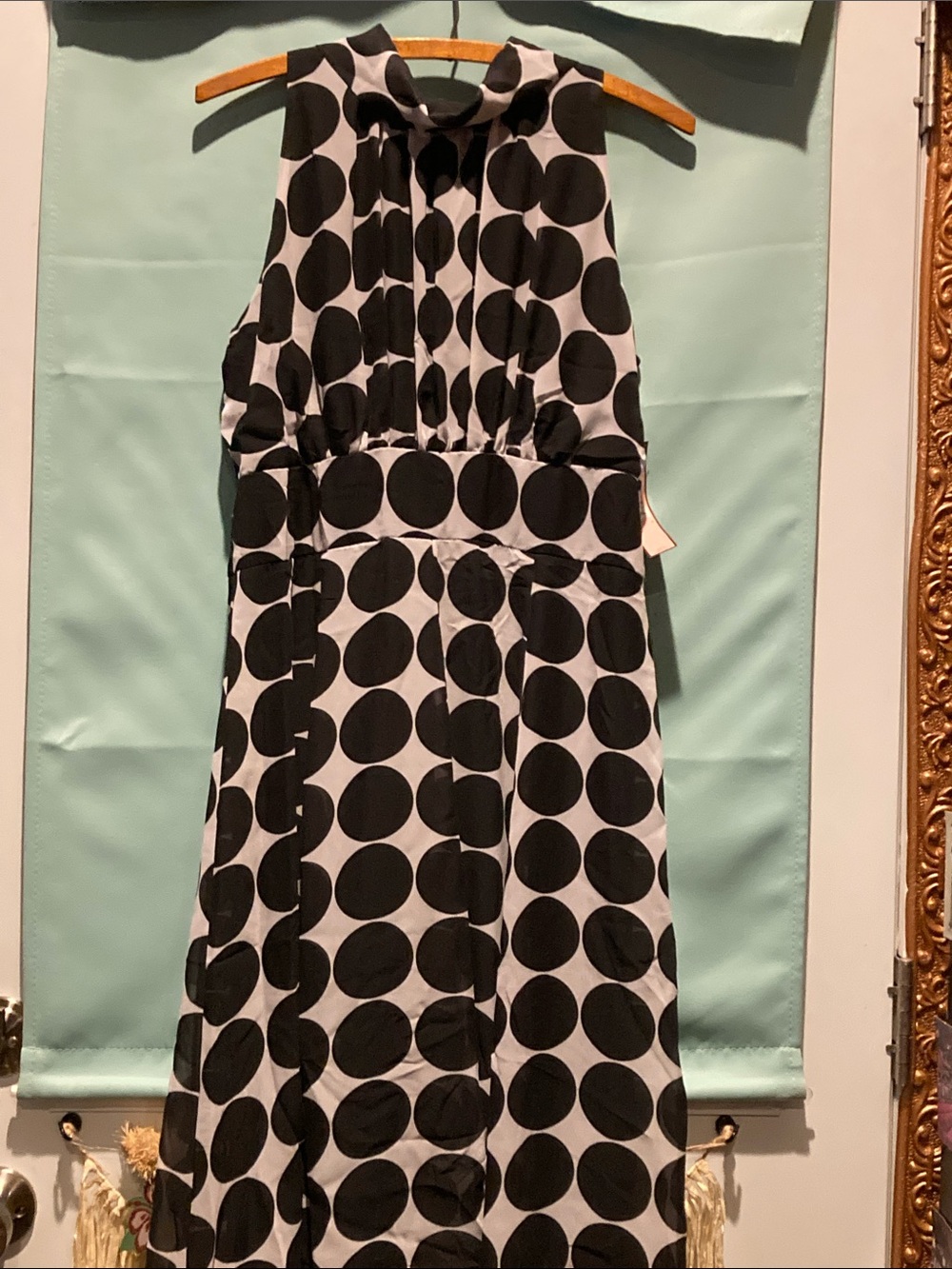 Black & White Polka Dot Midi Dress - Sleeveless Tie Neck